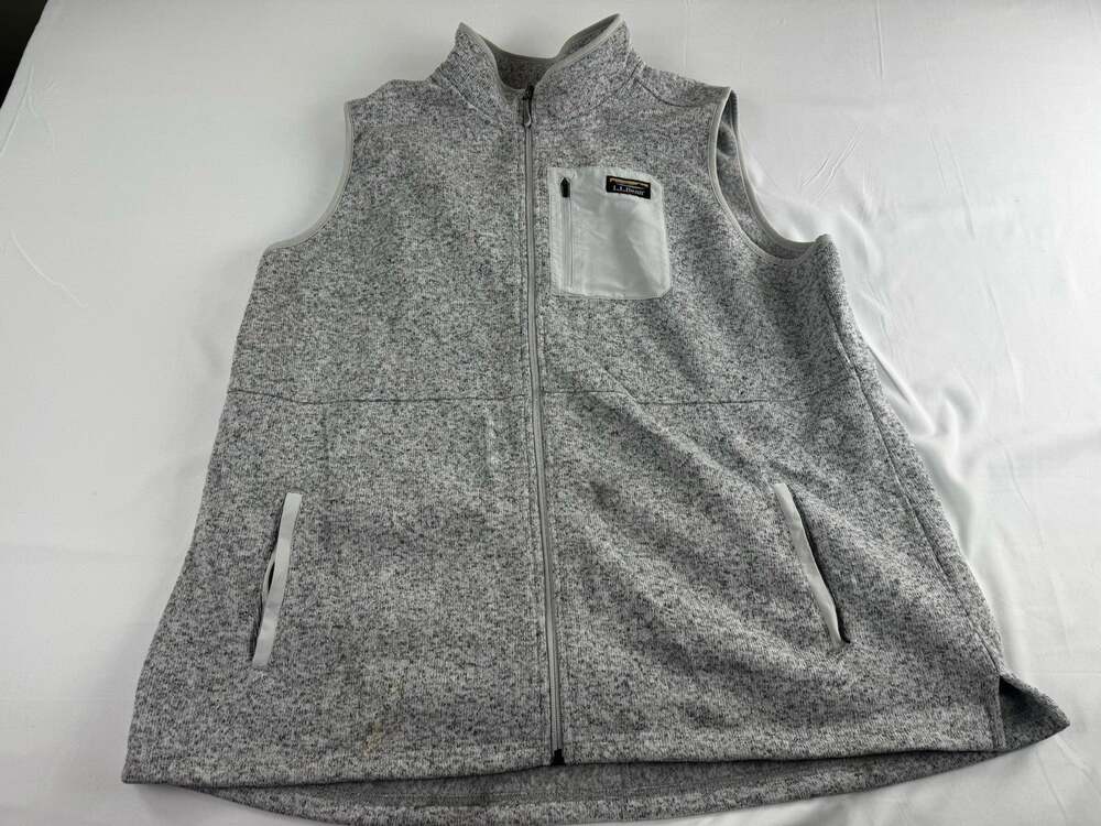 L.L.Bean Sweater Fleece Long Vest Womens 3X Plus Gray Full Zip Pockets